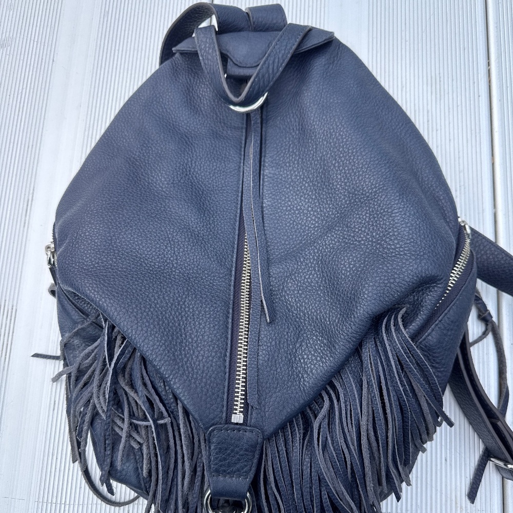 Rebecca Minkoff navy soft, pebble, leather fringe backpack